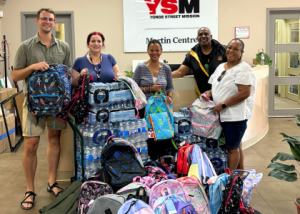 Image of backpack donations to Yonge Street Mission